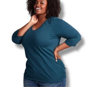 LANE BRYANT Side Ruched Tee - 3/4 Sleeve Moody Jade 14/16